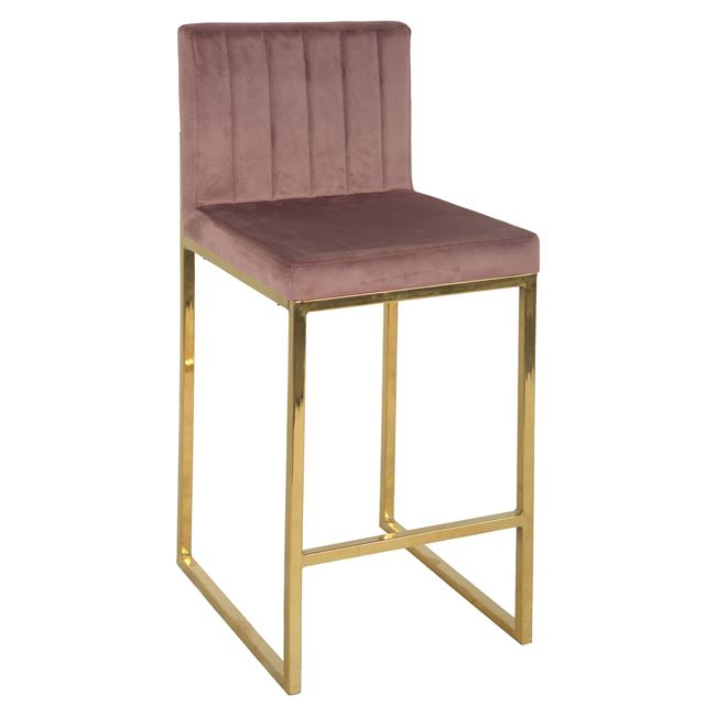 Σκαμπό μπαρ "PIPER" από μέταλλο/βελούδο σε χρώμα χρυσό/σάπιο μήλο 40x48x95
