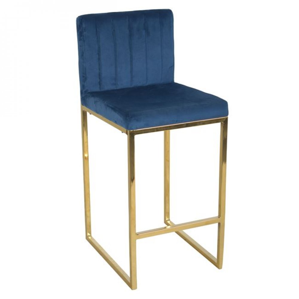 Σκαμπό μπαρ "PIPER" από μέταλλο/βελούδο σε χρώμα χρυσό/μπλε 40x49x96