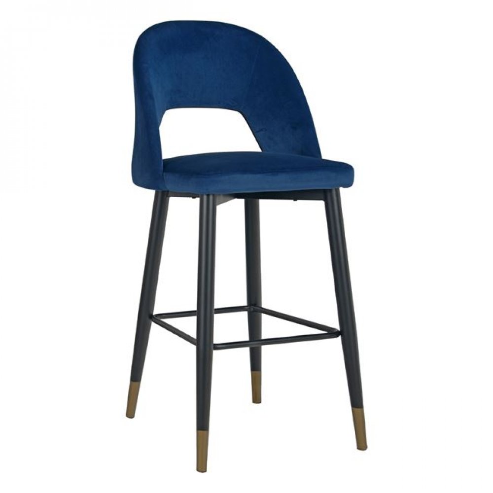 Σκαμπό μπαρ "HARPER" από μέταλλο/βελούδο σε χρώμα μπλε 50x49x108