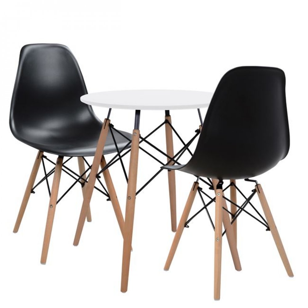 Σετ τραπεζαρίας 3τεμαχίων σε λευκό/μαύρο χρώμα Φ60x72