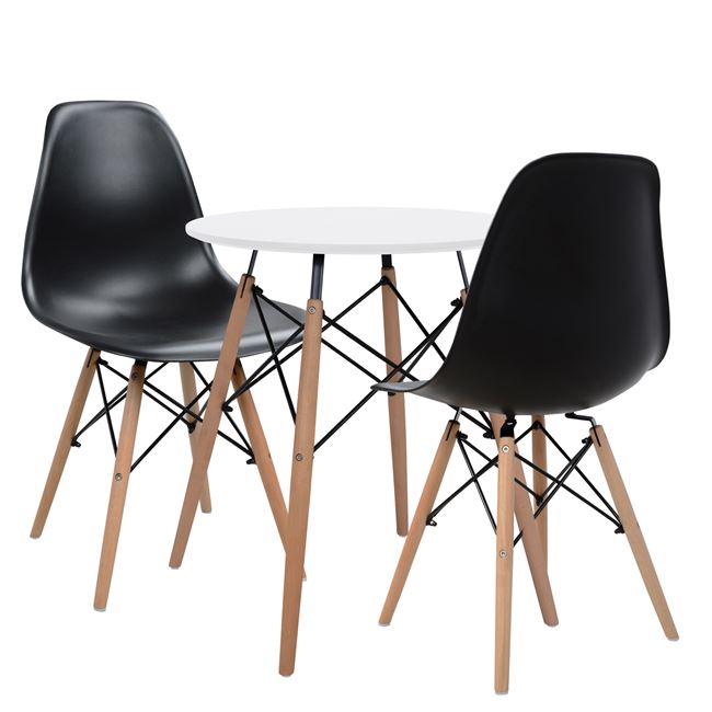 Σετ τραπεζαρίας 3τεμαχίων σε λευκό/μαύρο χρώμα Φ60x72