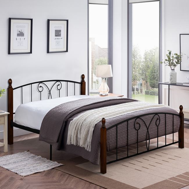 Κρεβάτι διπλό "SUZIE" από μέταλλο/ξύλο σε χρώμα καρυδί 150x200