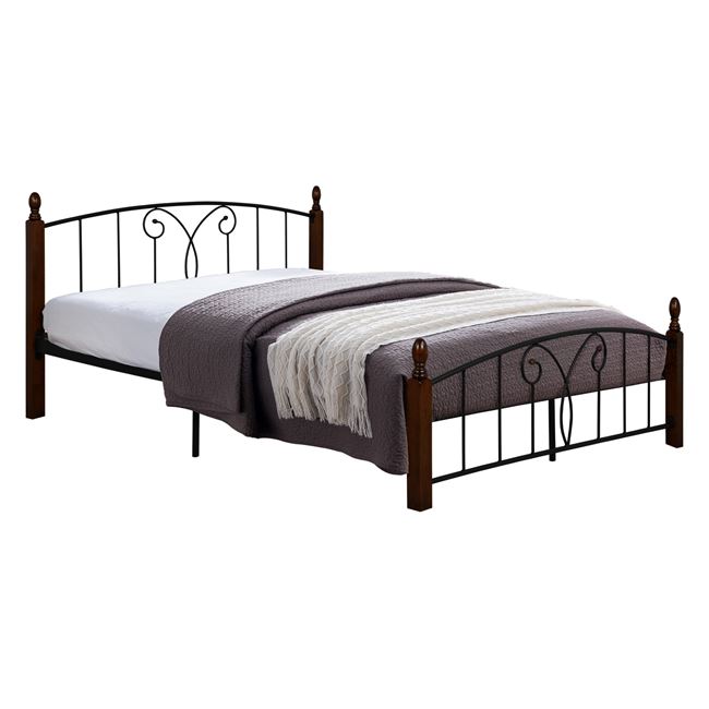 Κρεβάτι διπλό "SUZIE" από μέταλλο/ξύλο σε χρώμα καρυδί 150x200
