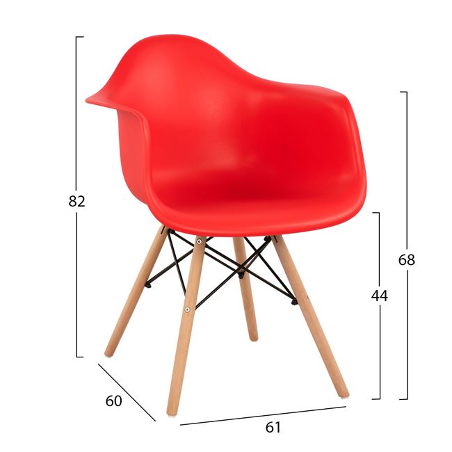 Πολυθρόνα "MIRTO" από PP/ξύλο σε χρώμα κόκκινο/φυσικό 61x60x82