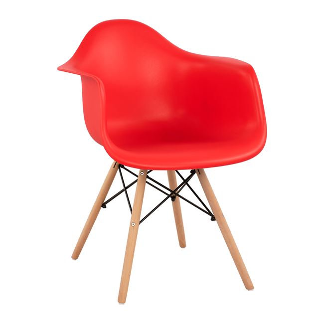 Πολυθρόνα "MIRTO" από PP/ξύλο σε χρώμα κόκκινο/φυσικό 61x60x82