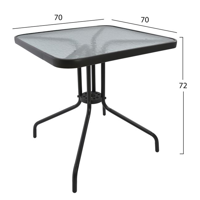 Τραπέζι "FIGO" από μέταλλο/γυαλί σε χρώμα γκρι 70x70x72