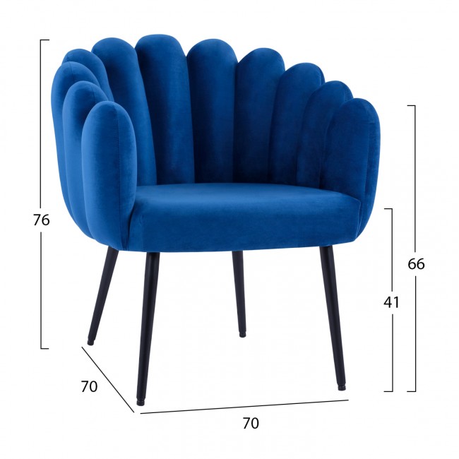 Πολυθρόνα "VIVIEN" από ύφασμα βελούδο/μέταλλο σε χρώμα μπλε/μαύρο 67x64x77