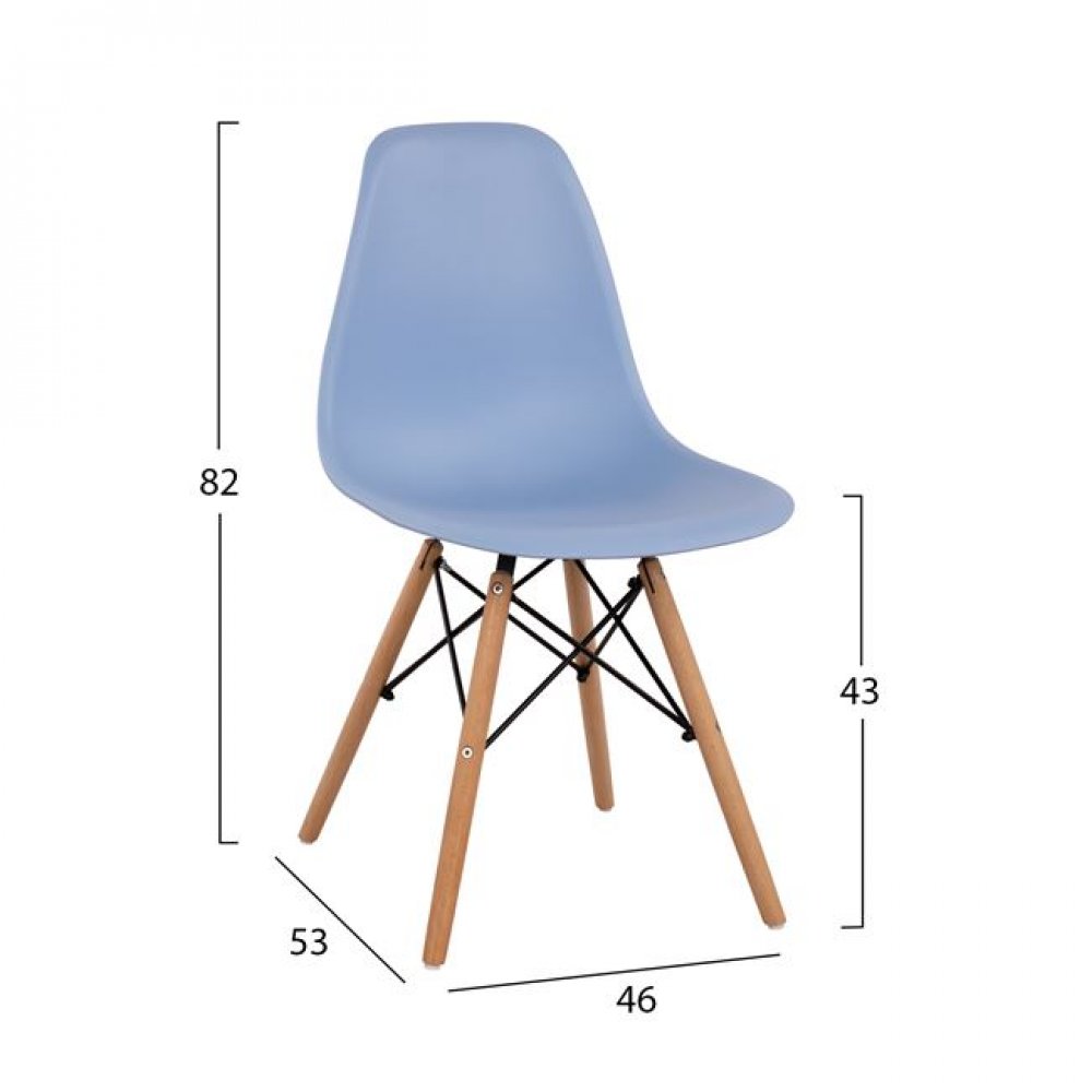Καρέκλα "TWIST" από PP/ξύλο σε χρώμα γαλάζιο/φυσικό 46x53x82