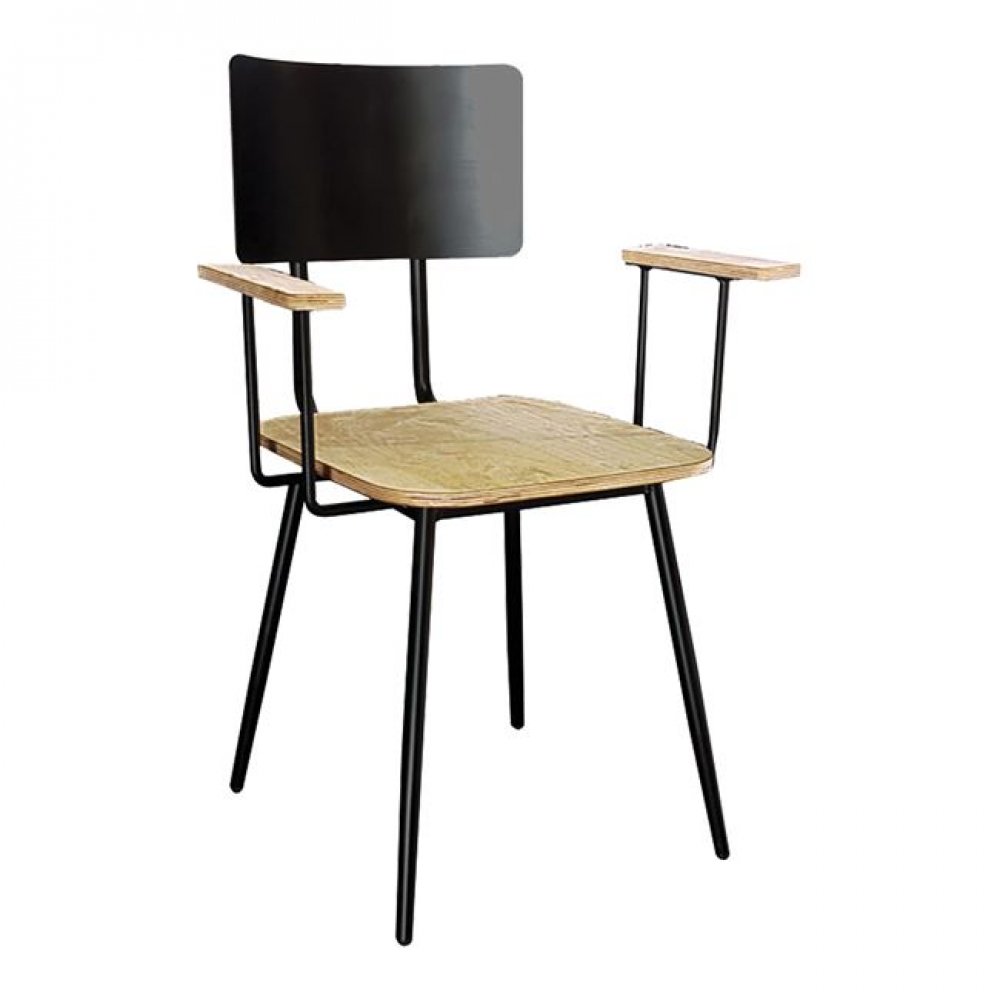 Πολυθρόνα από ξύλο/μέταλλο σε χρώμα φυσικό με μαύρο