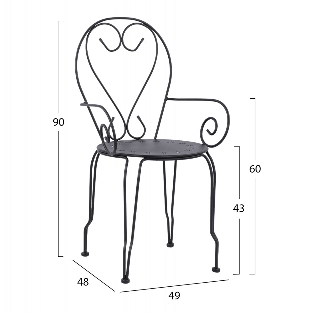 Πολυθρόνα "AMORE" από μέταλλο σε χρώμα μαύρο 49x48x90