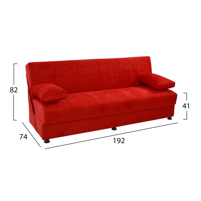 Καναπές κρεβάτι "EGE" τριθέσιος από ύφασμα σε χρώμα κόκκινο 192x74x82