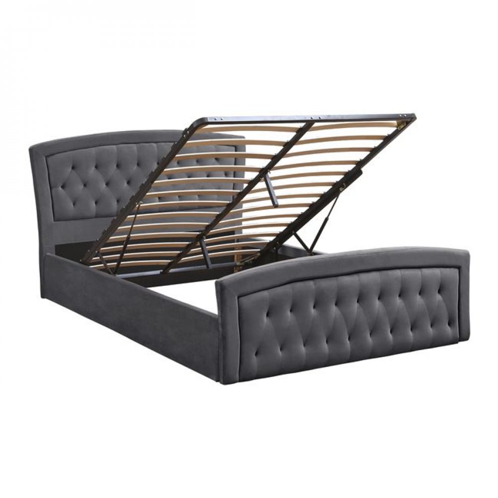 Κρεβάτι "ODELIA" με αποθηκευτικό χώρο από ύφασμα βελούδο σε χρώμα γκρι 160x200