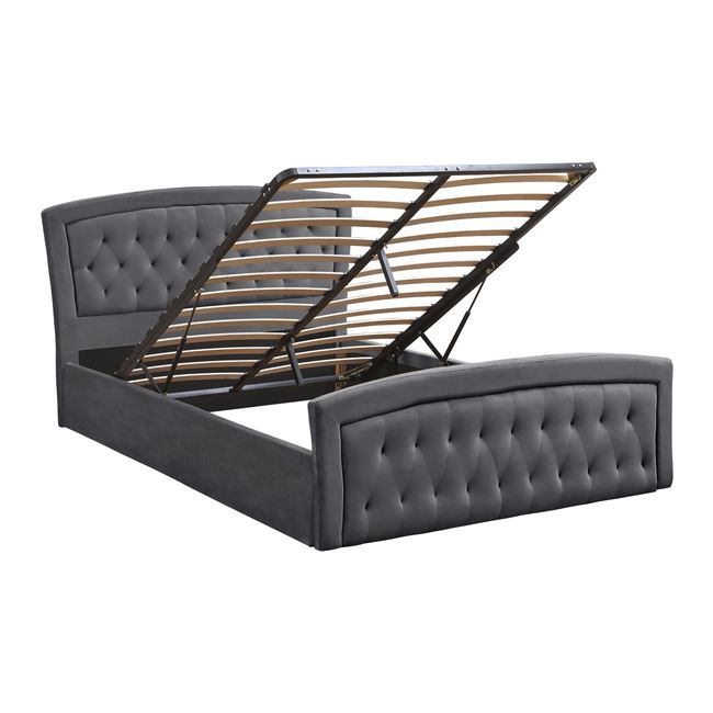 Κρεβάτι "ODELIA" με αποθηκευτικό χώρο από ύφασμα βελούδο σε χρώμα γκρι 160x200