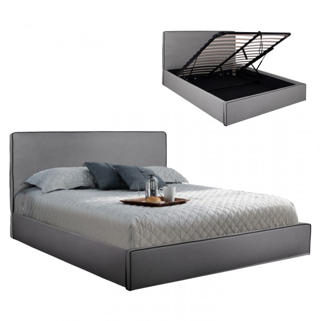 Κρεβάτι "ALLIE" με αποθηκευτικό χώρο από ύφασμα σε χρώμα γκρι 160x200