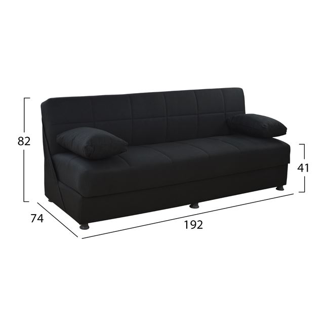 Καναπές κρεβάτι "EGE" τριθέσιος από ύφασμα σε χρώμα μαύρο 192x74x82