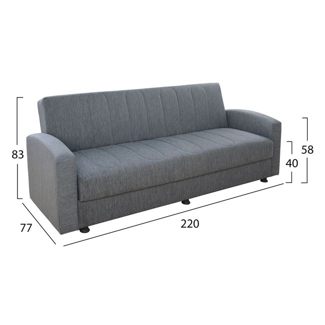 Καναπές κρεβάτι "DIMOS" τριθέσιος από ύφασμα σε χρώμα γκρι 220x77x83