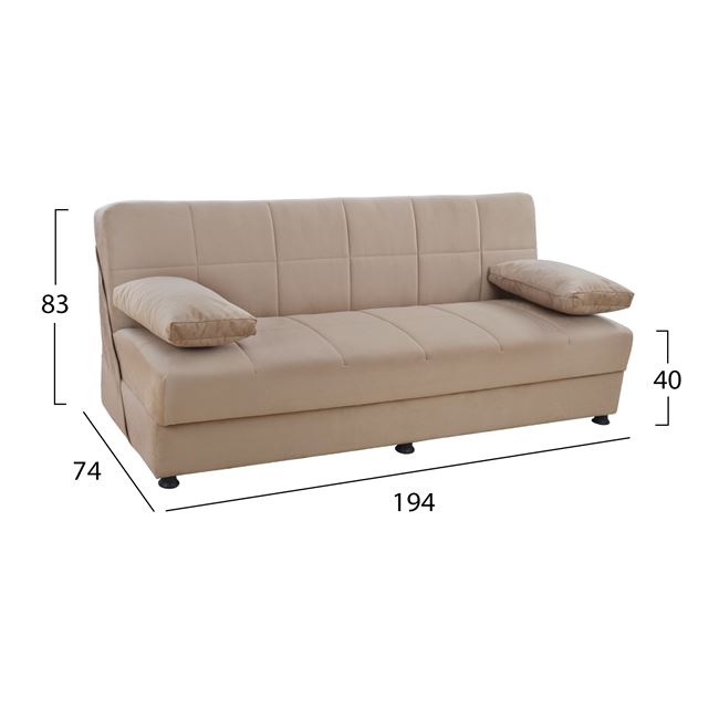 Καναπές κρεβάτι "EGE" τριθέσιος από ύφασμα σε χρώμα μπεζ 194x74x83