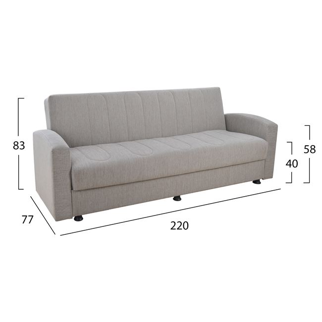 Καναπές κρεβάτι "DIMOS" τριθέσιος από ύφασμα σε χρώμα μπεζ 220x77x83