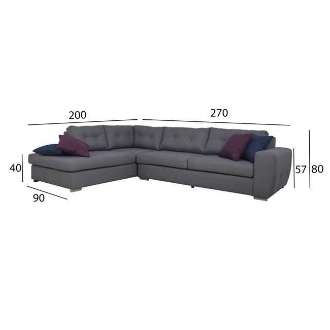Καναπές γωνία "ΕΦΕΣΣΟΣ" από ύφασμα σε χρώμα γκρι 200x270x80