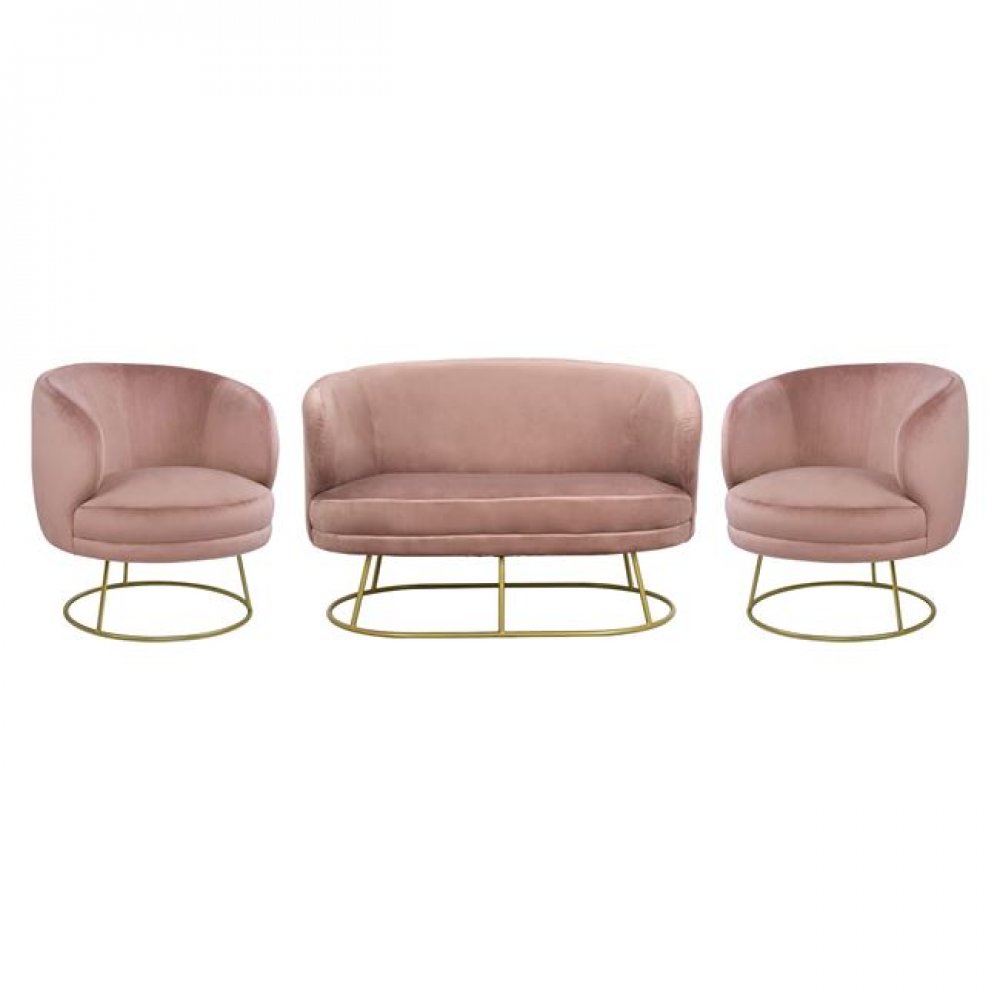 Σετ σαλονιού "ARIEN" από ύφασμα/μέταλλο σε χρώμα χρυσό/σάπιο μήλο 125x80x84