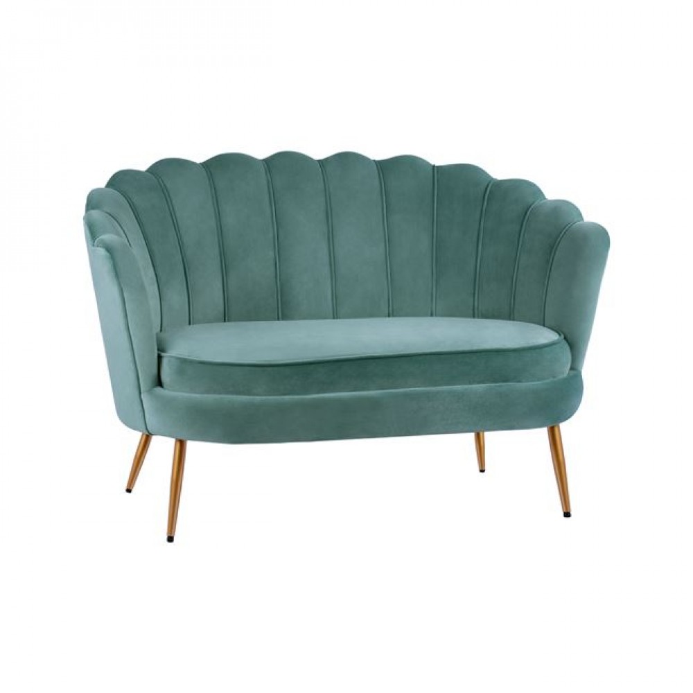 Καναπές διθέσιος "COQUILLE" από ύφασμα/μέταλλο σε χρώμα φυστικί/χρυσό 130x77x83