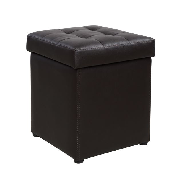 Σκαμπό "CUBE" με αποθηκευτικό χώρο από PU σε χρώμα σκούρο καφέ 36,5x36,5x36