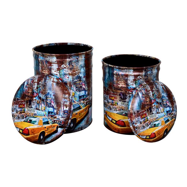 Σκαμπό "YELLOW CAR" δύο τεμαχίων με αποθηκευτικό χώρο από PU πολύχρωμο 30x30x40