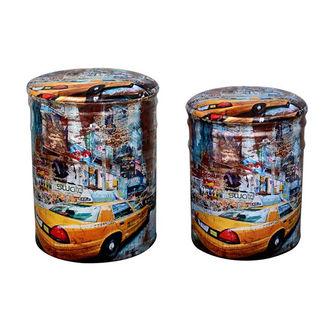 Σκαμπό "YELLOW CAR" δύο τεμαχίων με αποθηκευτικό χώρο από PU πολύχρωμο 30x30x40