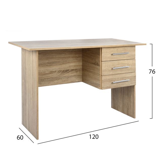 Γραφείο εργασίας "ENSLEY" με τρία συρτάρια σε χρώμα σονόμα 120x60x76