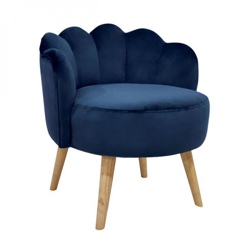 Σκαμπό με πλάτη "ELISE" από ύφασμα/ξύλο σε χρώμα μπλε/φυσικό 55x53x61