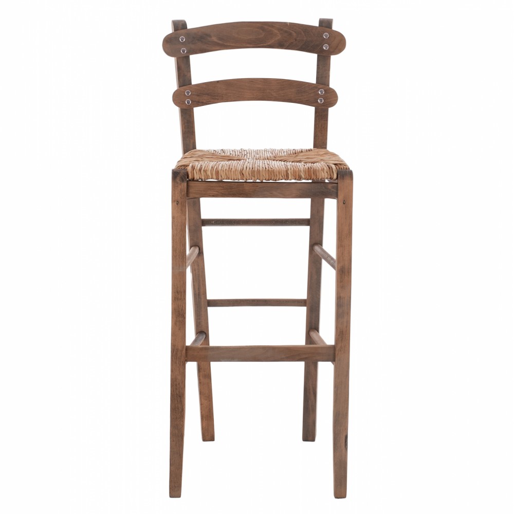 Σκαμπό μπαρ από ξύλο μασίφ/ψάθα σε χρώμα καρυδί 40x42x105