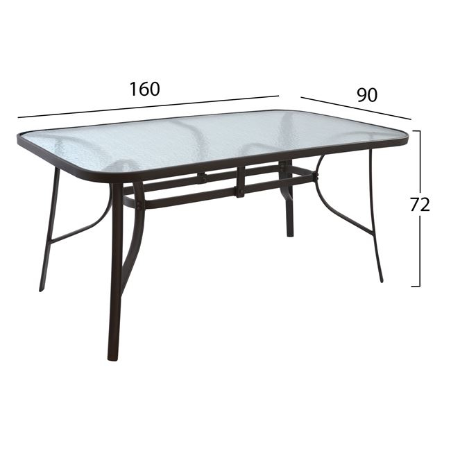 Τραπέζι κήπου "BRUNO" από μέταλλο-γυαλί σε καφέ χρώμα 160x90x72
