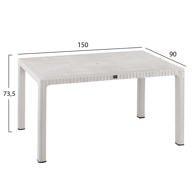 Τραπέζι εξωτερικού χώρου από PP/rattan σε χρώμα λευκό 150x90x73,5