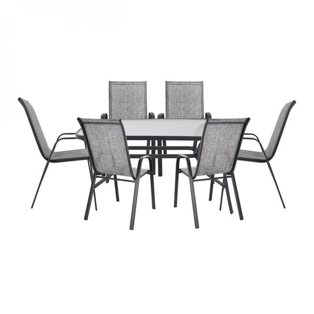 Σετ τραπεζαρίας "BRUNO" 7 τμχ μεταλλική σε χρώμα ανθρακί/γκρι 140x80x72