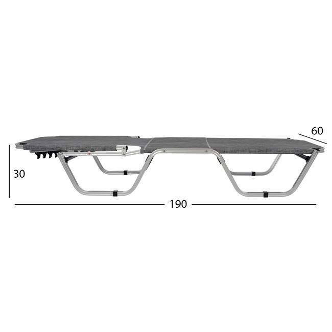 Ξαπλώστρα επαγγελματική αλουμινίου-textilene σε γκρι χρώμα 60x190x30
