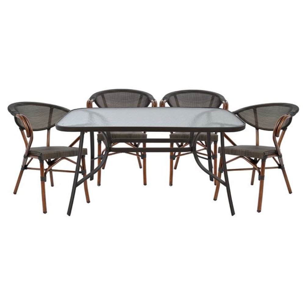 Σετ τραπεζαρίας "BRUNO" 5 τμχ μεταλλικό σε χρώμα καφέ 140x80x72