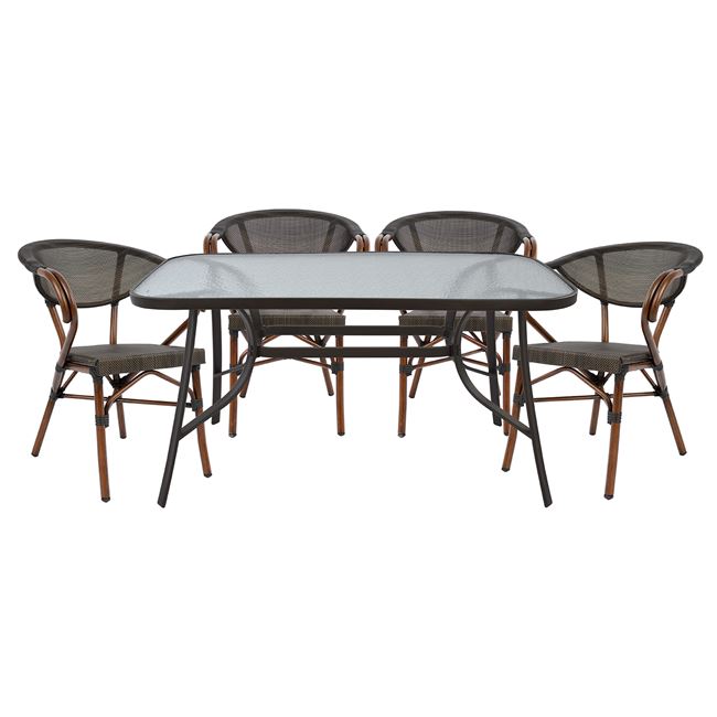 Σετ τραπεζαρίας "BRUNO" 5 τμχ μεταλλικό σε χρώμα καφέ 140x80x72