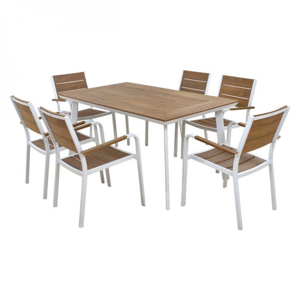 Σετ τραπεζαρίας 7 τμχ αλουμινίου/polywood σε χρώμα λευκό 160x90x76