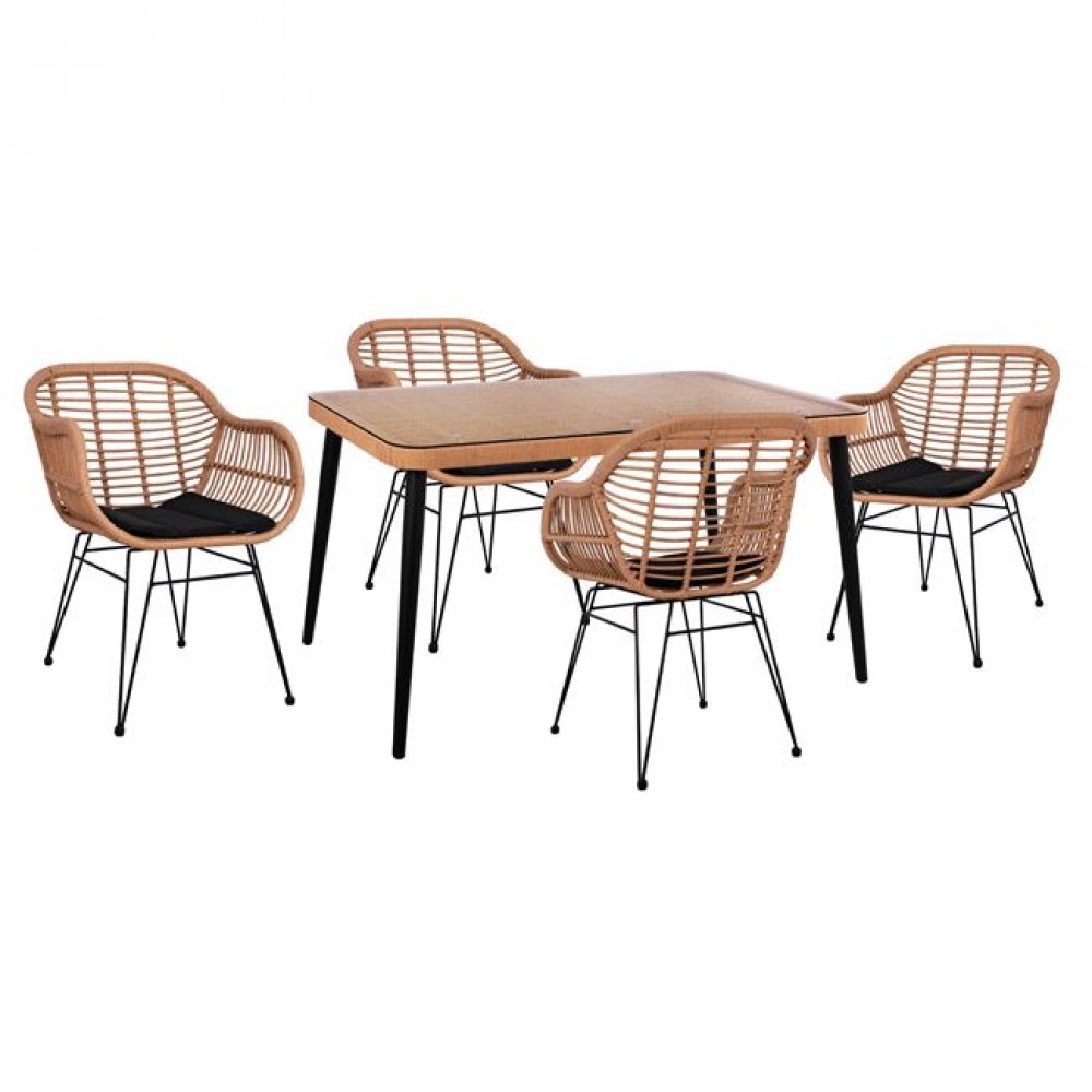 Σετ τραπεζαρίας 5 τμχ "ALLEGRA" από μέταλλο/wicker σε χρώμα μπεζ/μαύρο 140x80x78