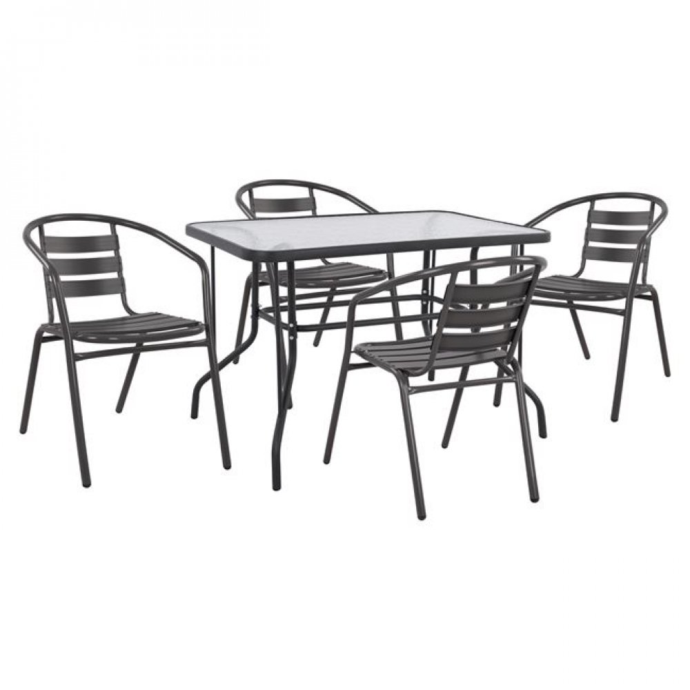 Σετ κήπου 5 τμχ "ADAM/LAURA" από μέταλλο/γυαλί σε χρώμα γκρι 110x60x71
