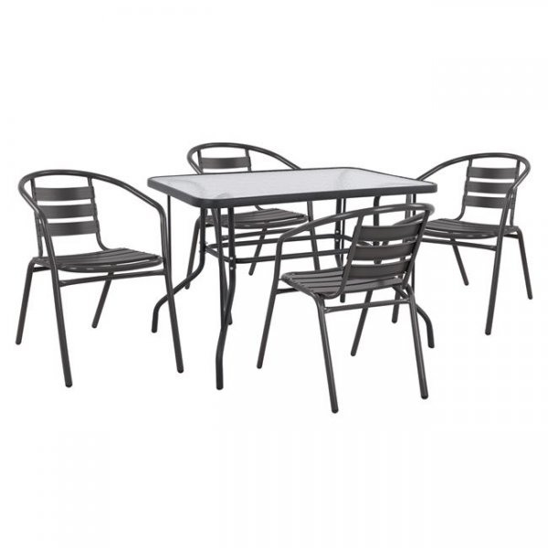 Σετ κήπου 5 τμχ "ADAM/LAURA" από μέταλλο/γυαλί σε χρώμα γκρι 110x60x71
