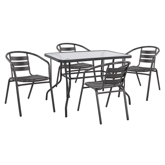 Σετ κήπου 5 τμχ "ADAM/LAURA" από μέταλλο/γυαλί σε χρώμα γκρι 110x60x71