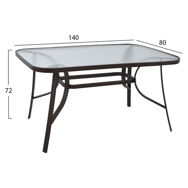 Σετ τραπεζαρίας 5 τμχ από μέταλλο/γυαλί σε χρώμα καφέ 140x80x72