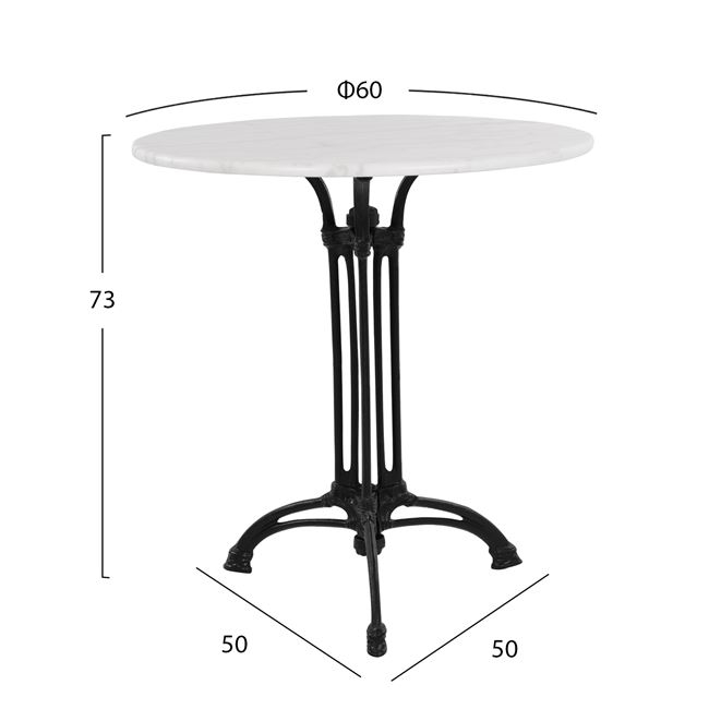 Τραπέζι από μαντέμι-μάρμαρο με τρίνυχη βάση σε μαύρο-λευκό Φ60x73