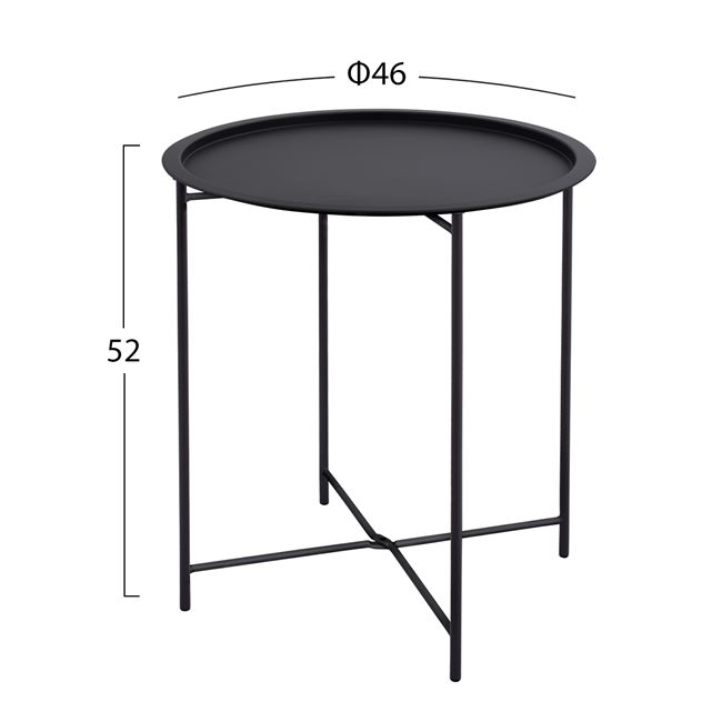 Τραπέζι πτυσσόμενο από μέταλλο σε μαύρο χρώμα Φ45x52