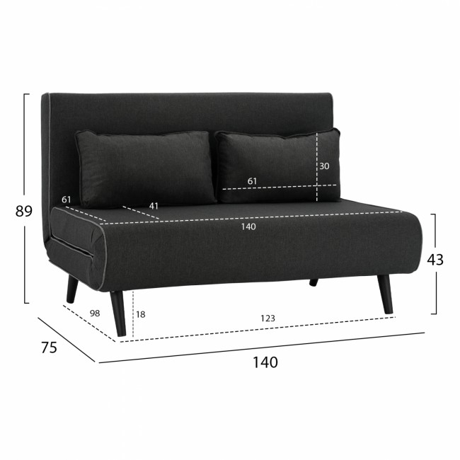 Καναπές κρεβάτι διθέσιος από ύφασμα/ξύλο σε χρώμα γκρι 140x86x86