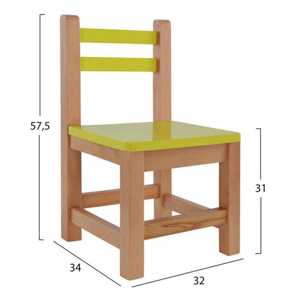 Καρεκλάκι παιδικό από mdf σε χρώμα φυσικό/λαχανί 32x34x57,5