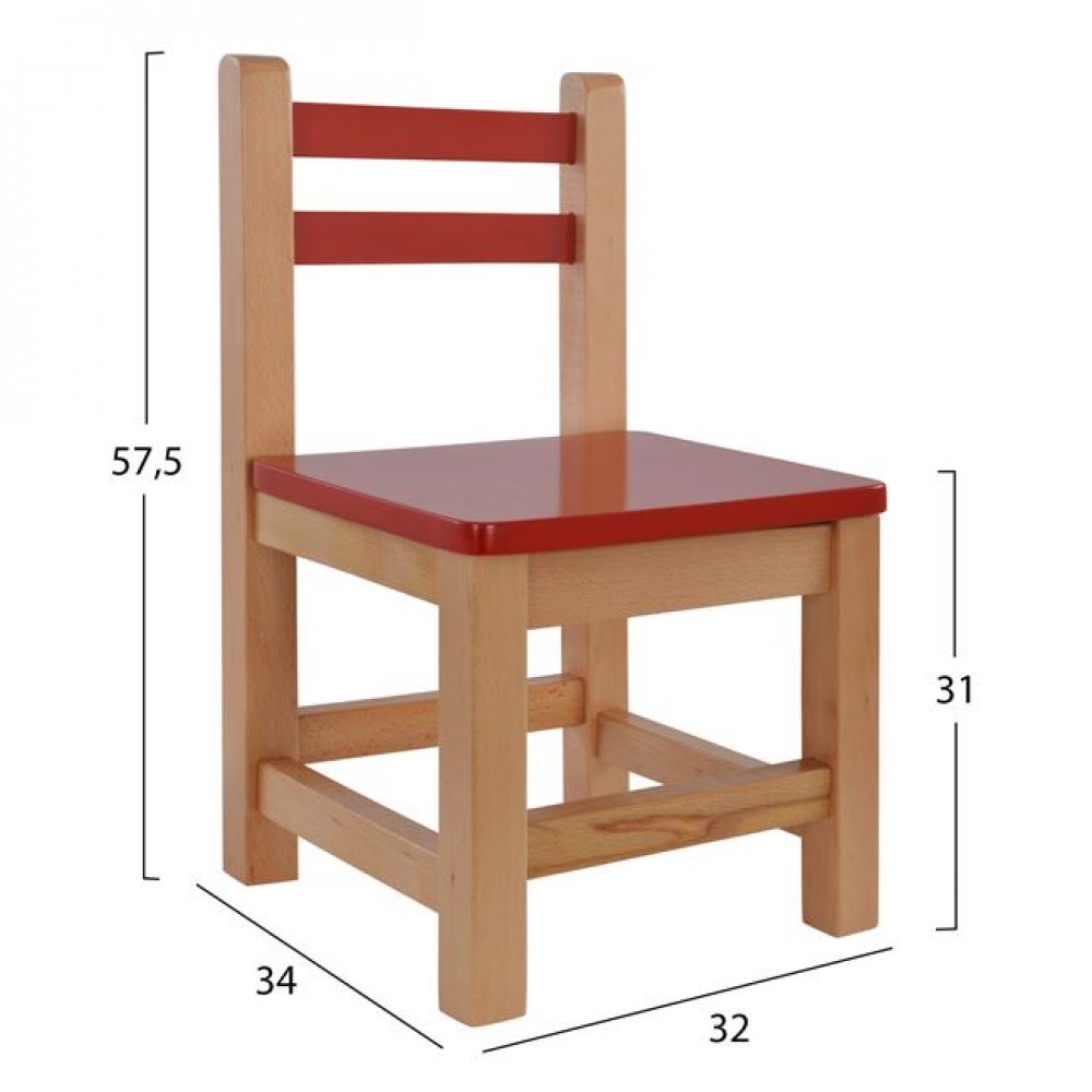 Καρεκλάκι παιδικό από mdf σε χρώμα φυσικό/κόκκινο 32x34x57,5