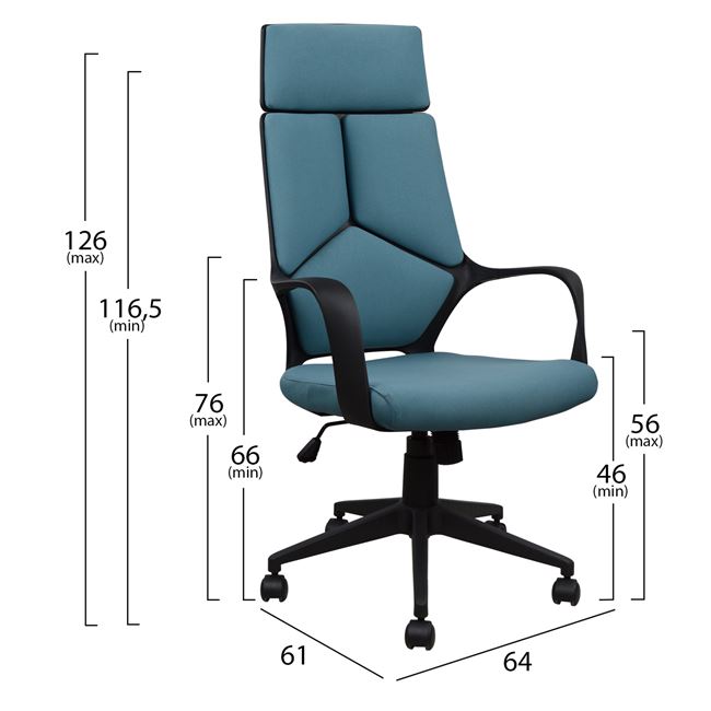 Πολυθρόνα γραφείου από PP/ύφασμα σε χρώμα σιέλ/μαύρο 64x61x126