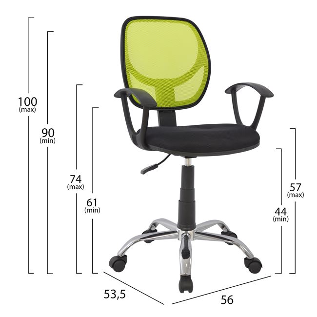Πολυθρόνα εργασίας από ύφασμα mesh σε χρώμα λαχανί/μαύρο 56x53,5x100